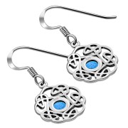 Synthetic Opal Round Celtic Knot Silver Earrings - e408